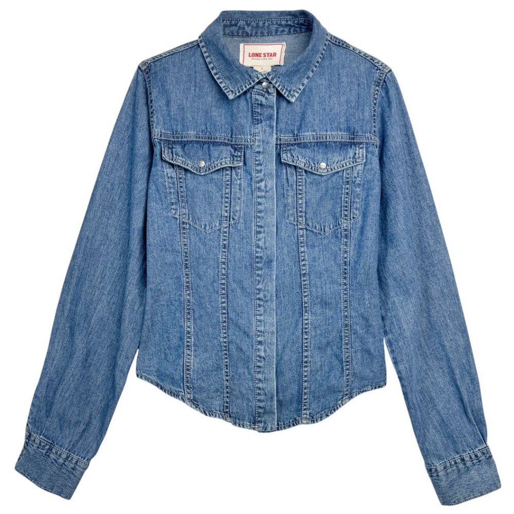 LONE STAR WESTERN CLASSIC DENIM SHIRT LIGHTLY DISTRESSED URBAN COWGIRL PRAIRIE L